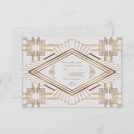 Glam Gold White Great Gatsby Wedding RSVP (Vorne/Hinten)