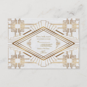 Glam Gold White Great Gatsby Wedding RSVP Karte