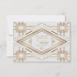 Glam Gold White Great Gatsby Wedding RSVP Karte