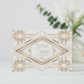 Glam Gold White Great Gatsby Wedding RSVP Karte (Stehend Vorderseite)