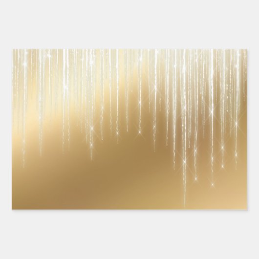 Glam Gold White Icicles Weihnachten Geschenkpapier Set (Vorderseite 3)