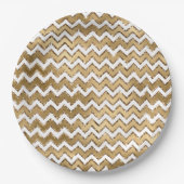 Glam Gold White Zigzag Streifen Pappteller (Vorderseite)