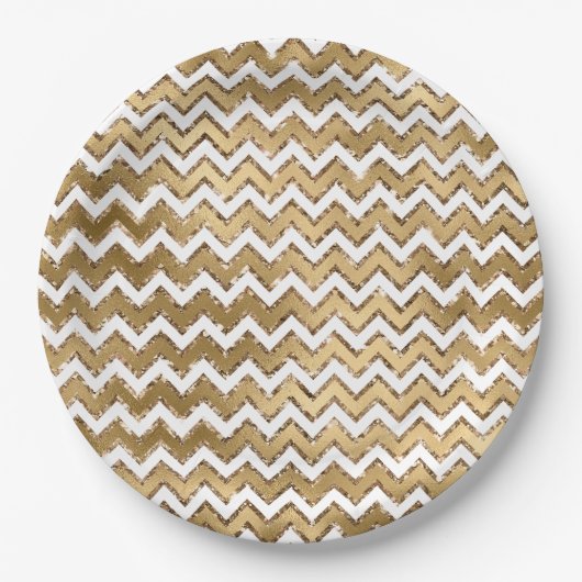 Glam Gold White Zigzag Streifen Pappteller (Vorderseite)