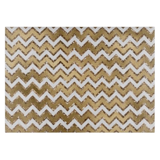 Glam Gold White Zigzag Streifen Schneidebrett (Vorderseite)