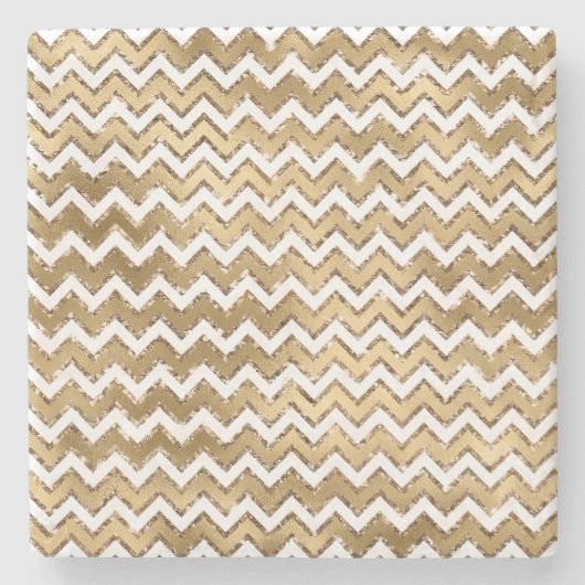 Glam Gold White Zigzag Streifen Steinuntersetzer (Vorderseite)