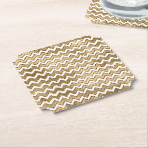 Glam Gold White Zigzag Streifen Untersetzer