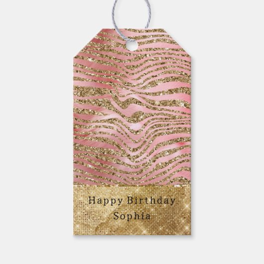 Glam Gold Zebra Glitzer Rosa Fell Geschenkanhänger (Vorderseite)
