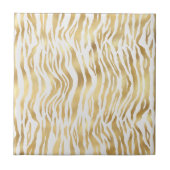 Glam Gold Zebra Print White Fliese (Vorderseite)