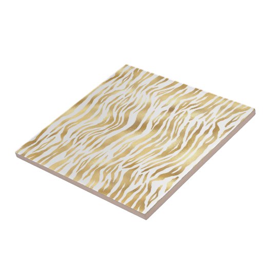 Glam Gold Zebra Print White Fliese (Seite)