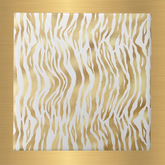 Glam Gold Zebra Print White Fliese