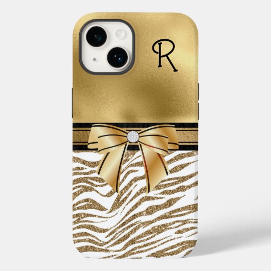 Glam Gold Zebra Stripe Mit Monogramm Case-Mate iPhone Hülle (Rückseite)