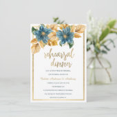 Glam goldblauer Probe Abendessen Einladung (Stehend Vorderseite)