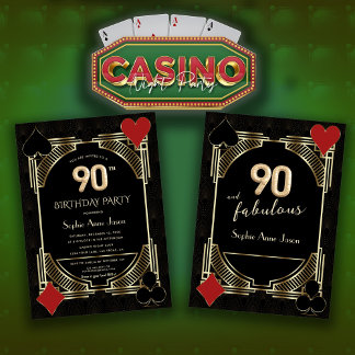 Glam Golden Art Deco Casino Poker 90. Geburtstag Einladung