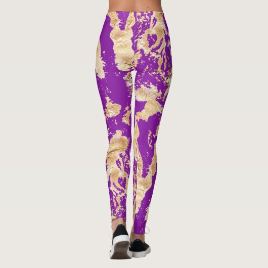 Glam Golden marble pattern over Purple Leggings (Rückseite)