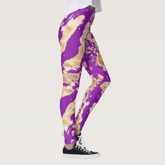 Glam Golden marble pattern over Purple Leggings (Rechts)
