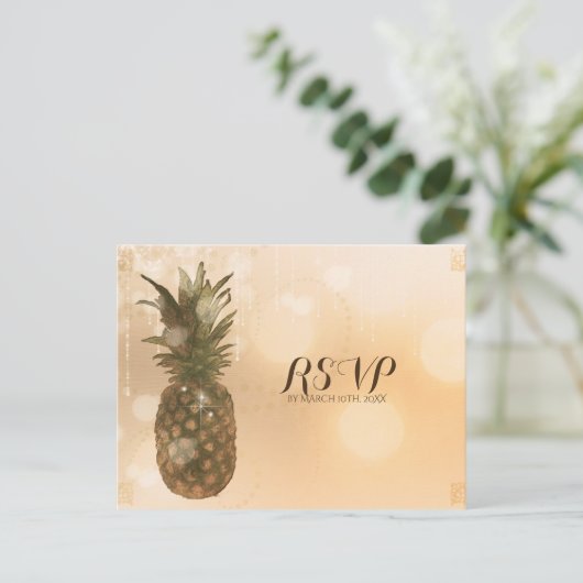 Glam Golden Pineaple Elegante Hochzeit UAWG Einladungspostkarte (Stehend Vorderseite)