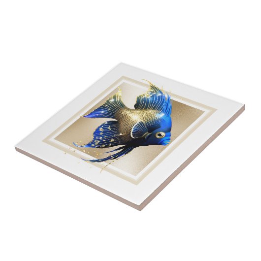 Glam Goldengel Fisch Blaues Meerwasserriff Fliese (Seite)