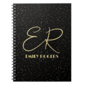 Glam goldfarbener Glitzer und Glitzern auf schwarz Notizblock (Vorderseite)