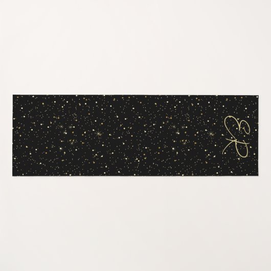 Glam goldfarbener Glitzer und Glitzern auf schwarz Yogamatte (Vorderseite (Horizontal))