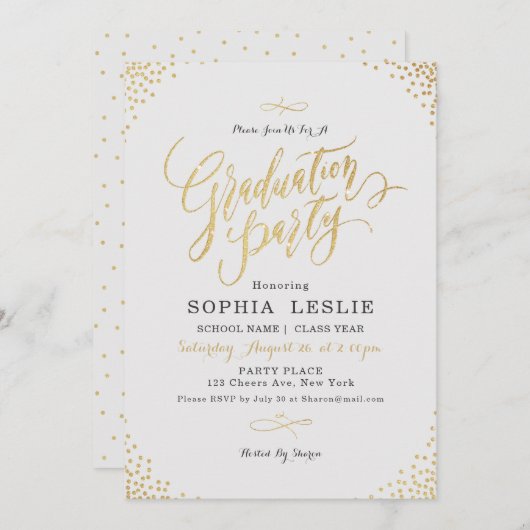 Glam-Goldkalligraphie-Vintage Graduierungspartei Einladung (Vorne/Hinten)