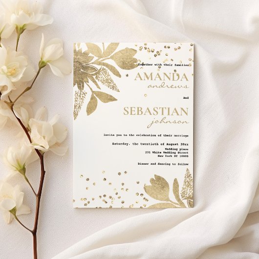 Glam-Goldtypografie Konfetti Blumenzehen Einladung