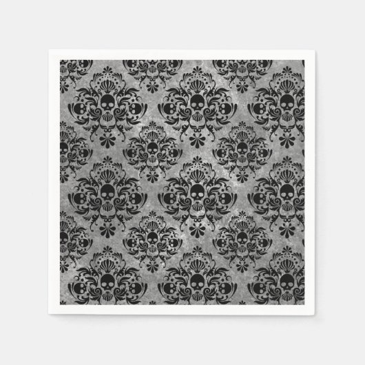 Glam Goth Mini Skull Damask Muster Schwarz Grau Serviette (Vorderseite)