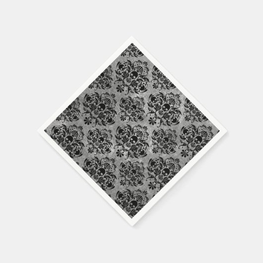 Glam Goth Mini Skull Damask Muster Schwarz Grau Serviette (Ecke)