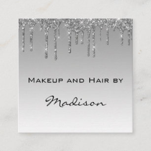Glam Grau Silber Glitter-Tropfen Makeup-Artist Quadratische Visitenkarte