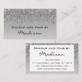 Glam Gray Silver Glitzer Tropfens Makeup Artist Visitenkarte (Vorne/Hinten)