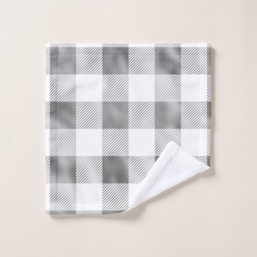 Glam Gray White Buffalo Kariert Badhandtuch Set (Waschlappen)