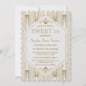 Glam Great Gatsby Art Deco Gold White Sweet 16 Einladung (Vorderseite)