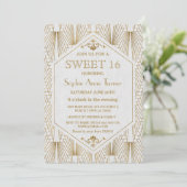 Glam Great Gatsby Art Deco Gold White Sweet 16 Einladung (Stehend Vorderseite)