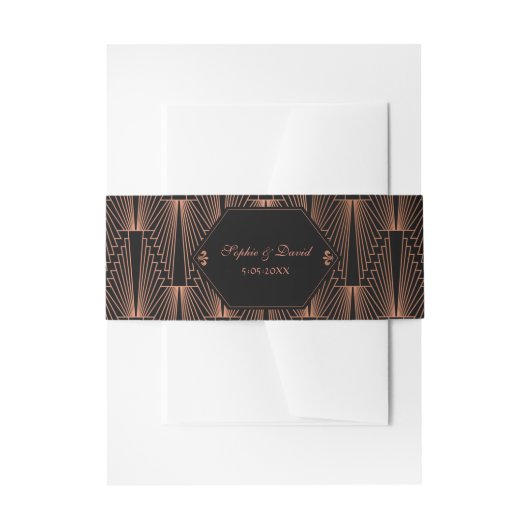 Glam Great Gatsby Copper Black Art Deco Hochzeit Einladungsbanderole (Vorderseite Beispiel)
