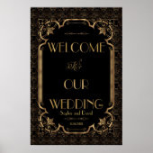 Glam Great Gatsby Gold Black Wedding Willkommensze Poster (Vorne)