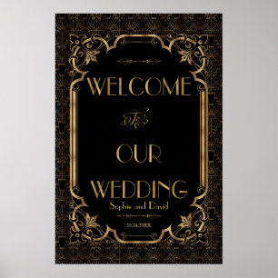 Glam Great Gatsby Gold Black Wedding Willkommensze Poster