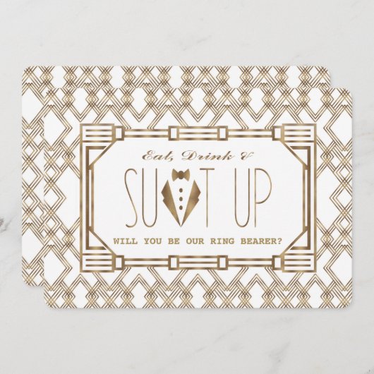 Glam Great Gatsby WIRD SIE MEIN RING BEARER SEIN Einladung (Vorne/Hinten)