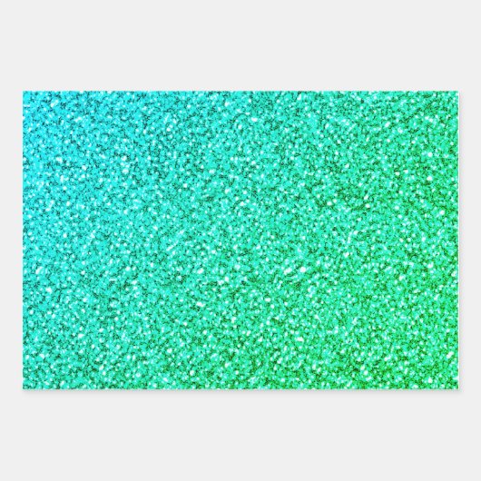 Glam Green Aquamarin Blue Glitzer Sparkle Geschenkpapier Set (Vorderseite 3)