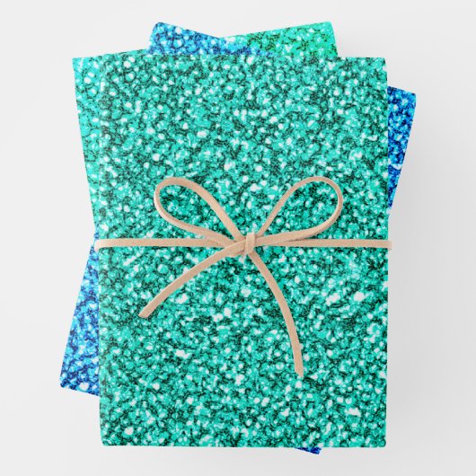 Glam Green Aquamarin Blue Glitzer Sparkle Geschenkpapier Set (Beispiel)