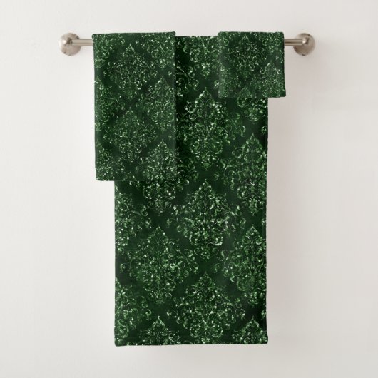 Glam Green Damask Muster Badhandtuch Set (Insitu)