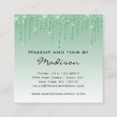 Glam Green Drilling Glitzer Tropfen Makeup Artist Quadratische Visitenkarte (Rückseite)