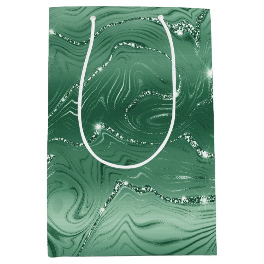 Glam Green Glittery Glitz Mittlere Geschenktüte (Vorderseite)