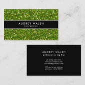 Glam Green GLITZER Shiny Black Striping Visitenkarte (Vorne/Hinten)