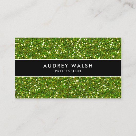 Glam Green GLITZER Shiny Black Striping Visitenkarte (Vorderseite)