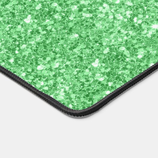 Glam Green Glitzer Textur und Glitzern, Monogramm Schreibtischunterlage (Ecke)