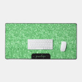Glam Green Glitzer Textur und Glitzern, Monogramm Schreibtischunterlage (Tastatur & Maus)
