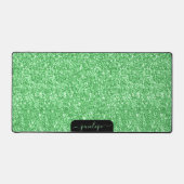 Glam Green Glitzer Textur und Glitzern, Monogramm Schreibtischunterlage (Vorderseite)