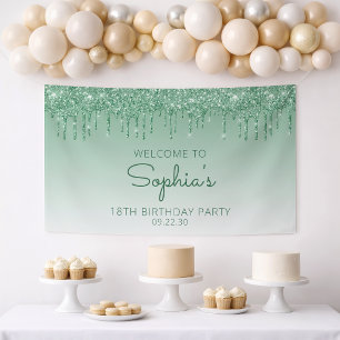 Glam Green Glitzer Tropfen 18. Geburtstagsparty Banner