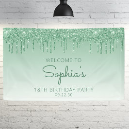 Glam Green Glitzer Tropfen 18. Geburtstagsparty Banner