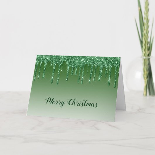 Glam Green Glitzer Tropfen Weihnachten (Vorderseite)