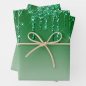 Glam Green Glitzer Tropfen Weihnachten Geschenkpapier Set (Beispiel)